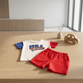 Baby boy 4th of July outfit set with USA print color-block T-shirt and matching shorts