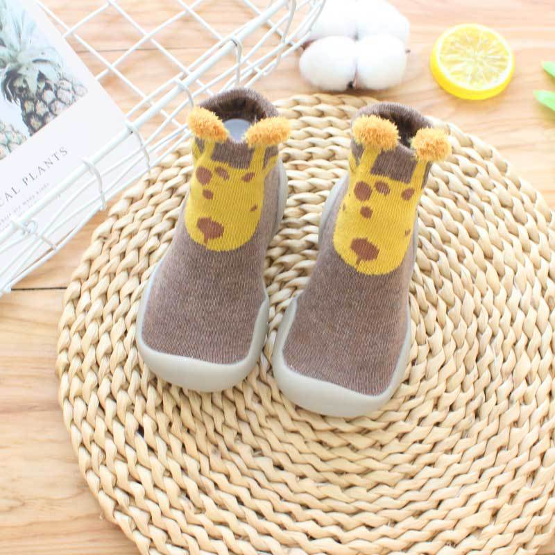 Toddler floor socks with a coffee fawn pattern